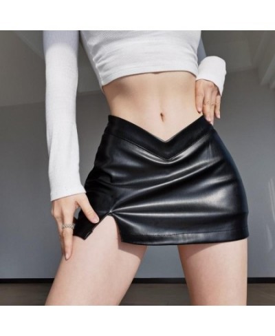 PU Leather Short Skirt Women Black Sexy Split Slim High Waisted A-line Mini Skirts Female Shorts Vintage Harajuku Streetwear ...