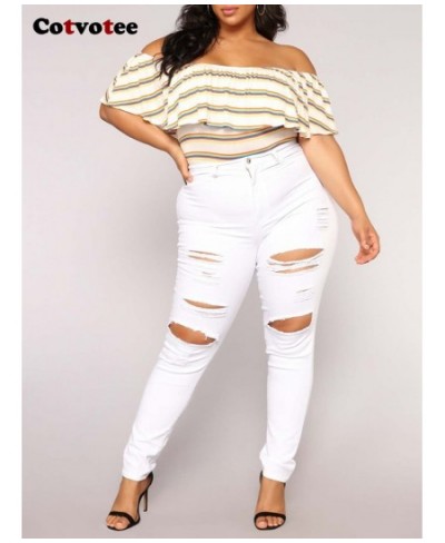 Ripped Jeans for Women 2023 New Fashion White Stretch Slim High Waisted Jeans Streetwear Chic Pencil Pants y2k pants $46.47 -...