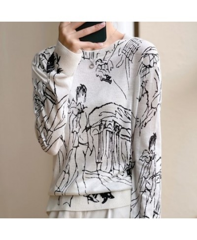 Summer Trendy Fine Imitation Wool Knitted T-Shirt Women's Short-Sleeved Top Graffiti Digital Jacquard Pullover Ladies Sweater...