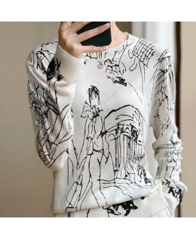 Summer Trendy Fine Imitation Wool Knitted T-Shirt Women's Short-Sleeved Top Graffiti Digital Jacquard Pullover Ladies Sweater...