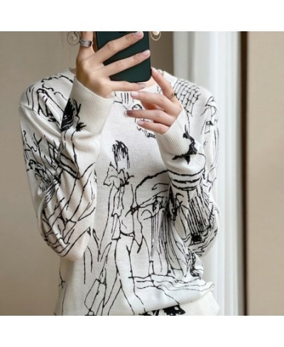 Summer Trendy Fine Imitation Wool Knitted T-Shirt Women's Short-Sleeved Top Graffiti Digital Jacquard Pullover Ladies Sweater...