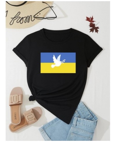 Women Harajuku T Shirt Summer Ukraine Flag Sunflower Printed T-shirt Political T Shirt Round Neck Short Sleeve Pullover Top $...