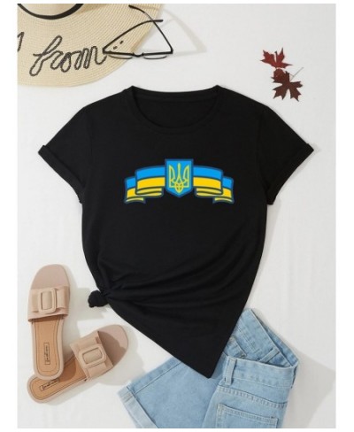 Women Harajuku T Shirt Summer Ukraine Flag Sunflower Printed T-shirt Political T Shirt Round Neck Short Sleeve Pullover Top $...