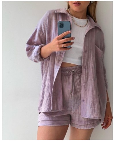 Fashion Chic Pleated Lapel Shirts Sets Autumn Long Sleeve Blouses With High Waist Shorts Sets Plus Size Loose Women Casual $4...