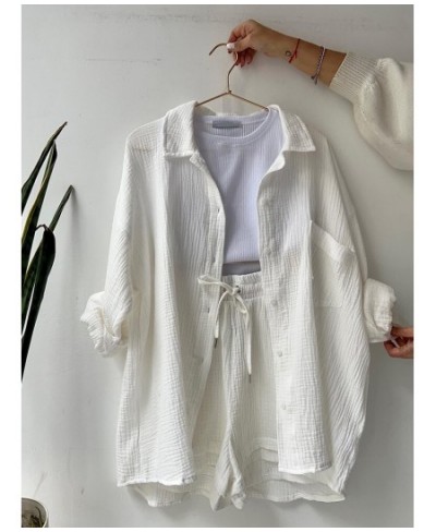 Fashion Chic Pleated Lapel Shirts Sets Autumn Long Sleeve Blouses With High Waist Shorts Sets Plus Size Loose Women Casual $4...